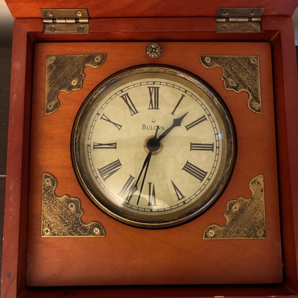 Bulova Wooden Fold Out Mantle Clock | Vintage | Trunk Style | Tested-Works